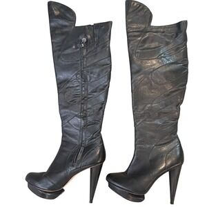 Velvet Angels OTK Leather Platform Boots High Heel Black‎ Women's EU 37 US 7